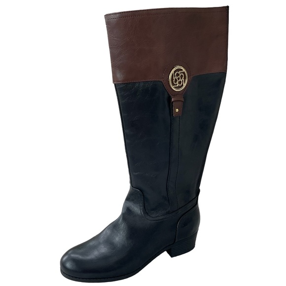 Wide Calf Boots Liz Claiborne Tilia Black Brown Riding Boots Size 9 1/2 W - Picture 13 of 16